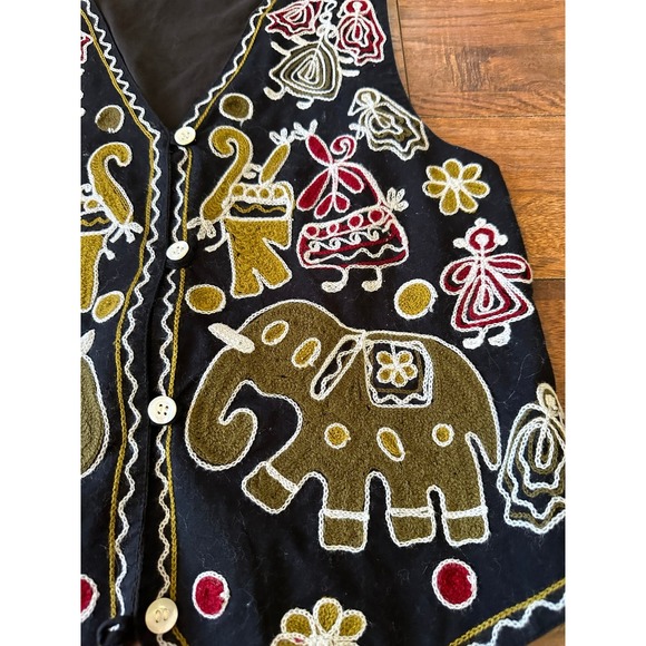 Jonathan Martin Embroidered Elephant Vest Size Large L Vintage 90s Fashion - Picture 4 of 5